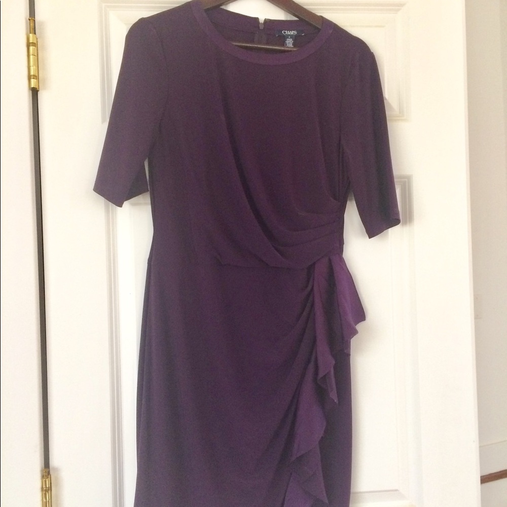 Chaps special occasion faux wrap dress aubergine - Picture 2 of 7